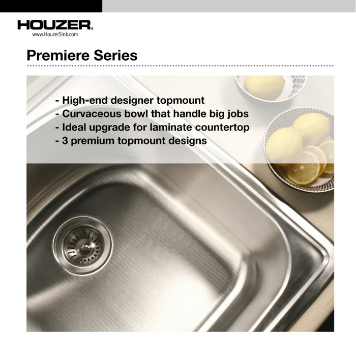 Houzer Premiere Gourmet Series Topmount Stainless Steel Triple Bowl ...